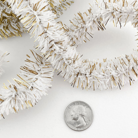 Wired Yarn Trim in White with Gold Tinsel ~ Soft and Fluffy ~ 1 yd.